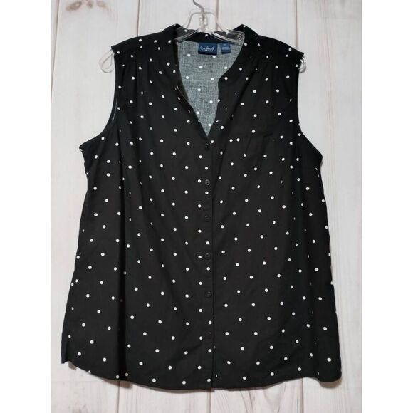 Gloria Vanderbilt Shirt Ladies Extra Large Black White Polka Dot Button Front Sl - Picture 1 of 8